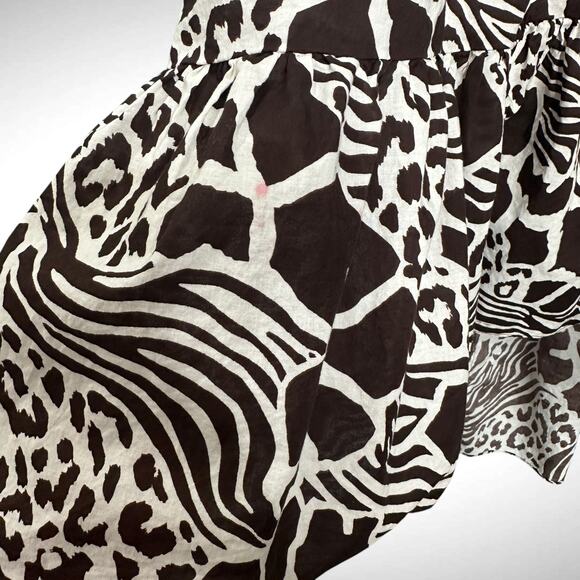 Adam Lippes Size 14 Smocked‎ Off Shoulder Midi Dress Brown Mixed Animal Print - Picture 12 of 13